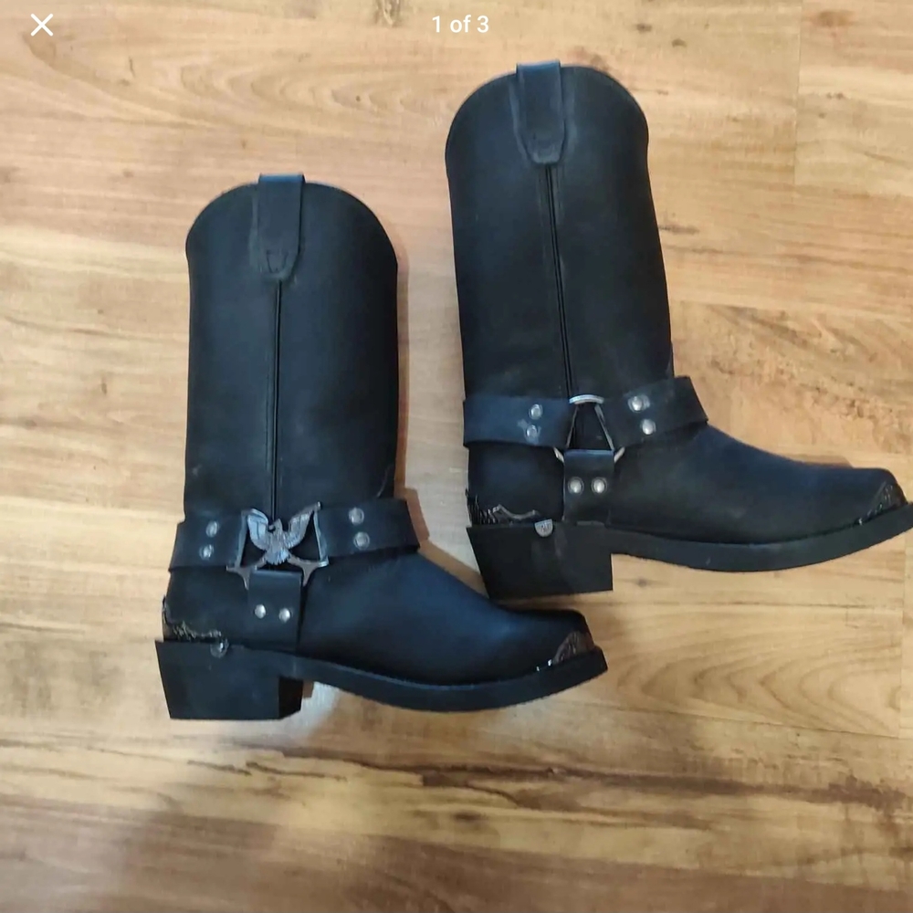 Black Leather Boots with Silver Buckle